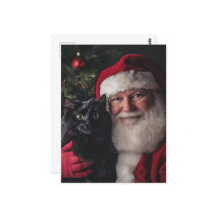 Santa and a Black Cat Postcard
