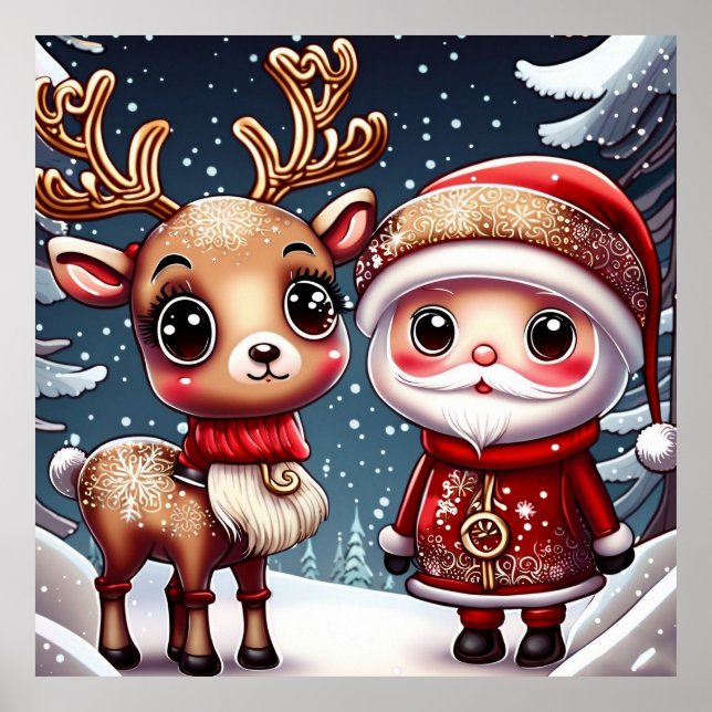 Santa And A Reindeer Poster (Front)