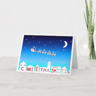Santa and all the Reindeer Saying Happy Christmas Holiday Card
