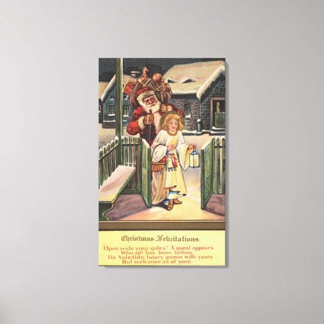 Santa and Angel with Lantern Canvas Print (Front)