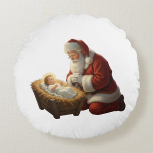 Santa and Baby Jesus Throw Pillow