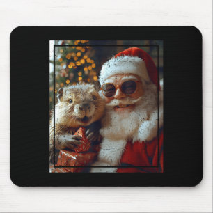 Santa And Beaver Selfie Funny Christmas Design  Mouse Pad