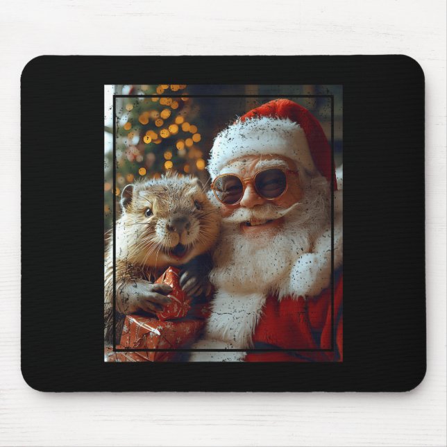 Santa And Beaver Selfie Funny Christmas Design  Mouse Pad (Front)