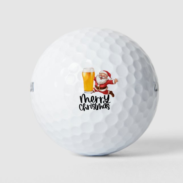 Santa and Beer for Christmas Funny Golfer  Golf Balls (Front)