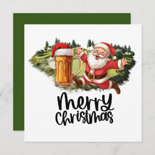 Santa and Beer for Christmas Funny Golfer Holiday Card