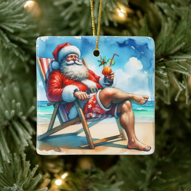 Santa and Bloody Marry Funny Snowbirds Christmas Ceramic Ornament (Tree)
