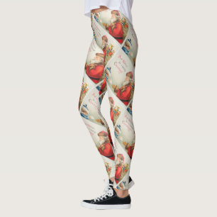 Santa and boy vintage nostalgia Christmas Leggings