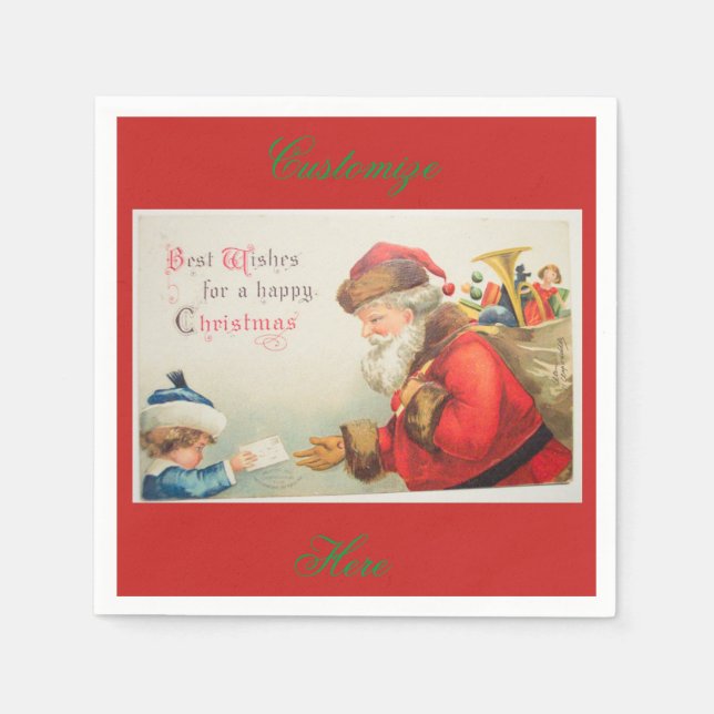 Santa and boy vintage nostalgia Christmas Napkin (Front)