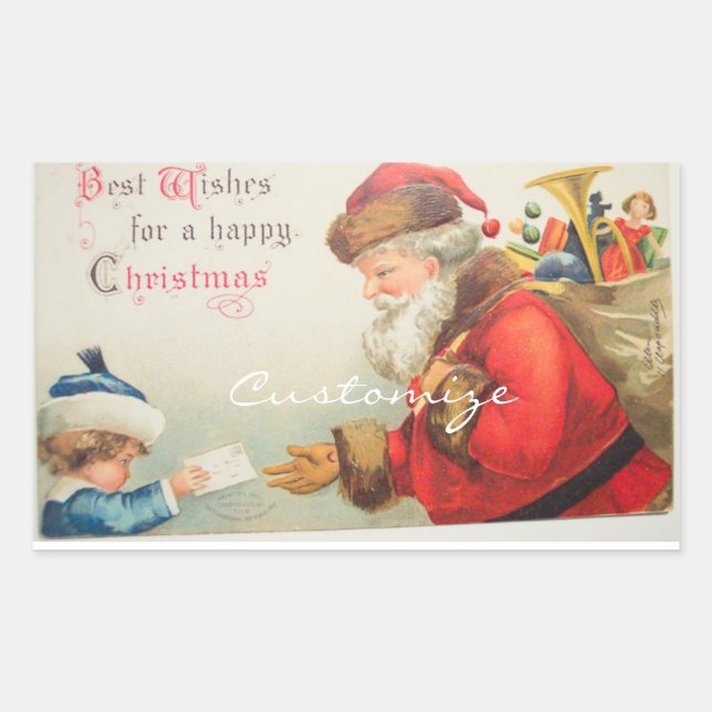 Santa and boy vintage nostalgia Christmas Sticker (Front)