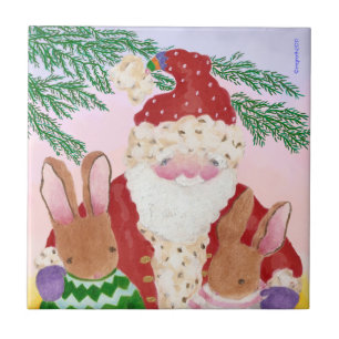 Santa and bunnies at sunset tile
