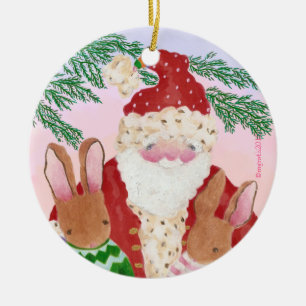 Santa and bunnies ornament
