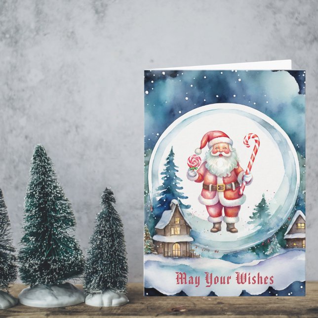 Santa and Candy Cane SnowGlobe - Wishes Come True Card (Creator Uploaded)