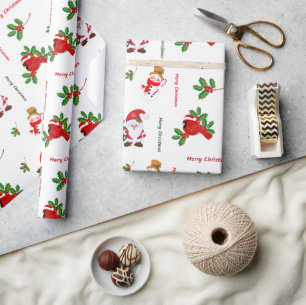 Santa and Cardinal Christmas Wrapping Paper