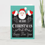 Santa and Chalkboard with Holly for Christmas Holiday Card<br><div class="desc">Adorable cartoon Santa Claus with Chalkboard that has Merry Christmas and Happy New Year with holly. Really design for the Christmas season. Design © 2015 Julia Bryant.</div>