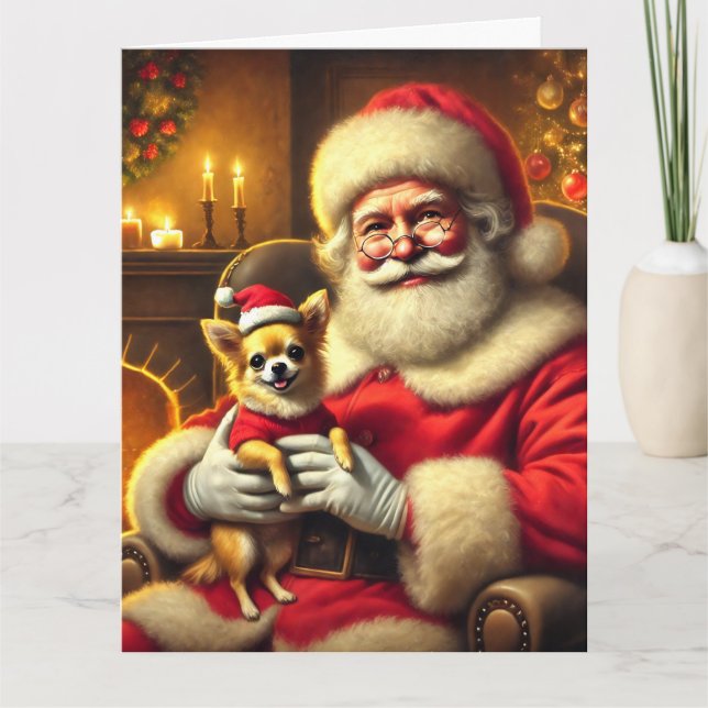Santa and Chihuahua Puppy Christmas Card (Front)