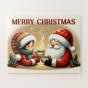 Santa and Child Enjoying Hot Chocolate Jigsaw Puzzle