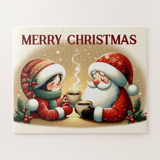 Santa and Child Enjoying Hot Chocolate Jigsaw Puzzle (Horizontal)