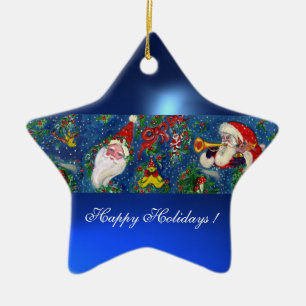 SANTA AND CHRISTMAS NIGHT STAR CERAMIC ORNAMENT