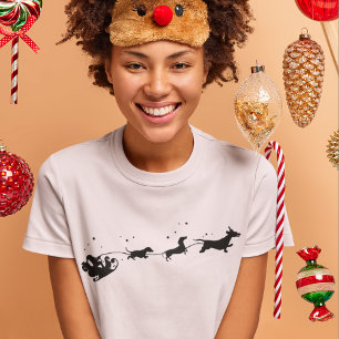 Santa And Dachshund Shadow Christmas T-Shirt