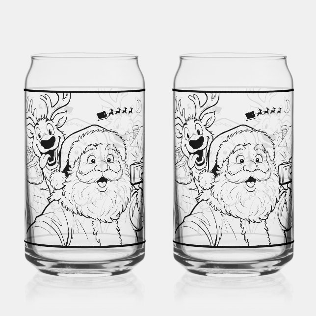 Santa and Deer Soda Glass (Front)