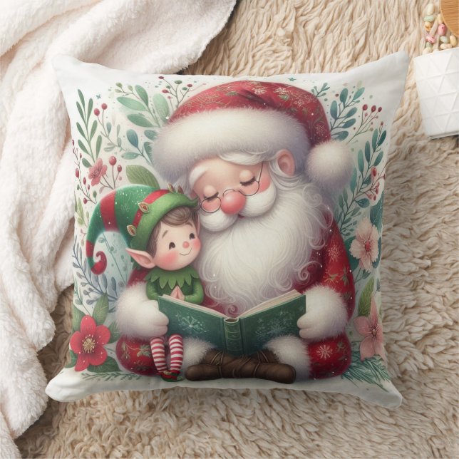 Santa And Elf 3 Throw Pillow (Blanket)