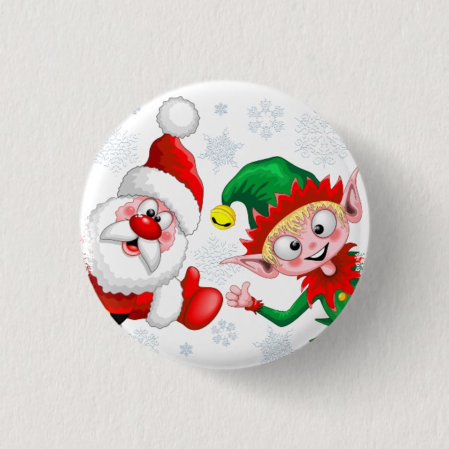 Santa and Elf Christmas Characters Thumbs Up  1 Inch Round Button (Front)