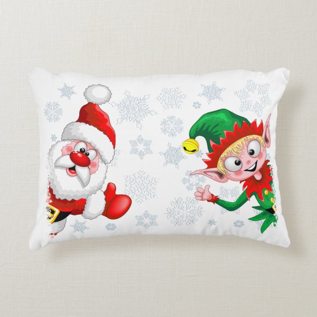 Santa and Elf Christmas Characters Thumbs Up  Accent Pillow (Front)