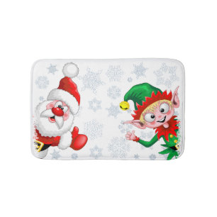 Santa and Elf Christmas Characters Thumbs Up  Bath Mat