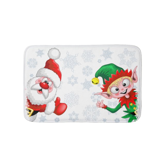 Santa and Elf Christmas Characters Thumbs Up  Bath Mat (Front)