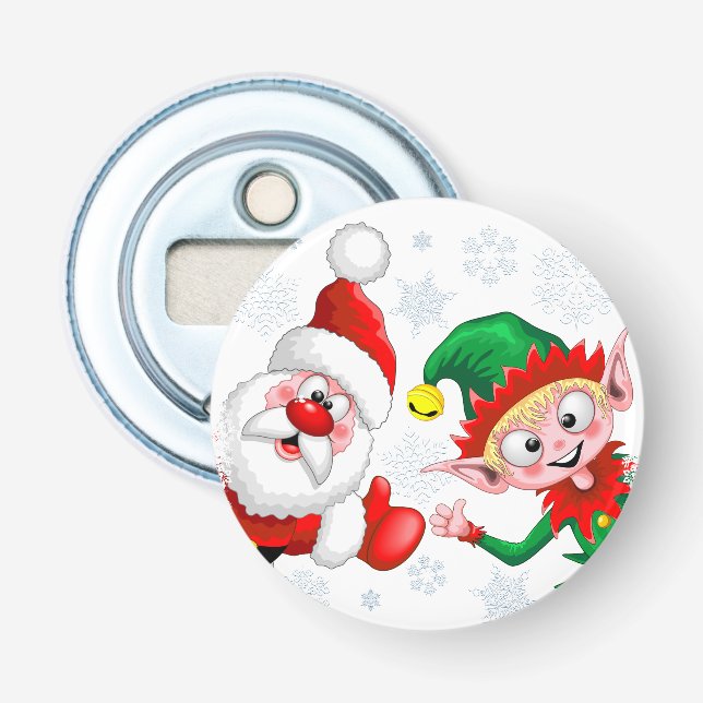 Santa and Elf Christmas Characters Thumbs Up  Bottle Opener (Front)