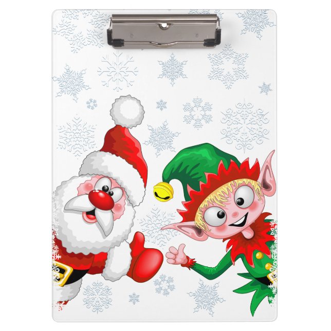 Santa and Elf Christmas Characters Thumbs Up  Clipboard (Front)