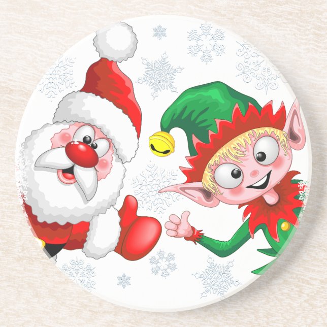 Santa and Elf Christmas Characters Thumbs Up  Coaster (Front)