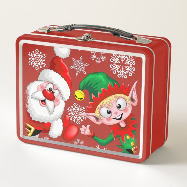 Santa and Elf Christmas Characters Thumbs Up  Metal Lunch Box (Front)