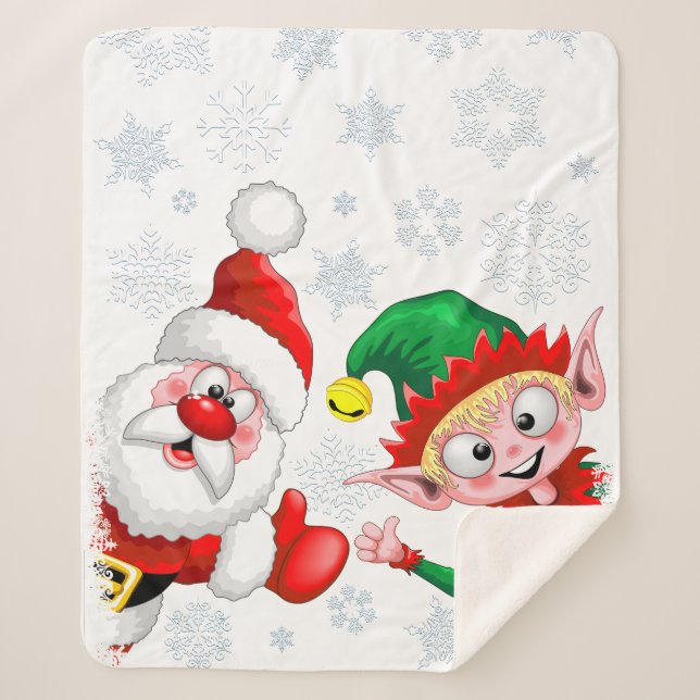 Santa and Elf Christmas Characters Thumbs Up  Sherpa Blanket (Front)