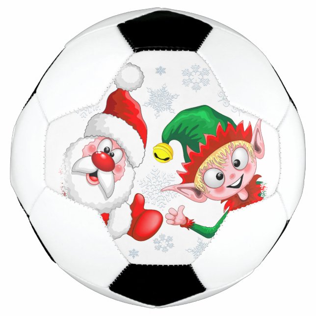 Santa and Elf Christmas Characters Thumbs Up  Soccer Ball (Front)