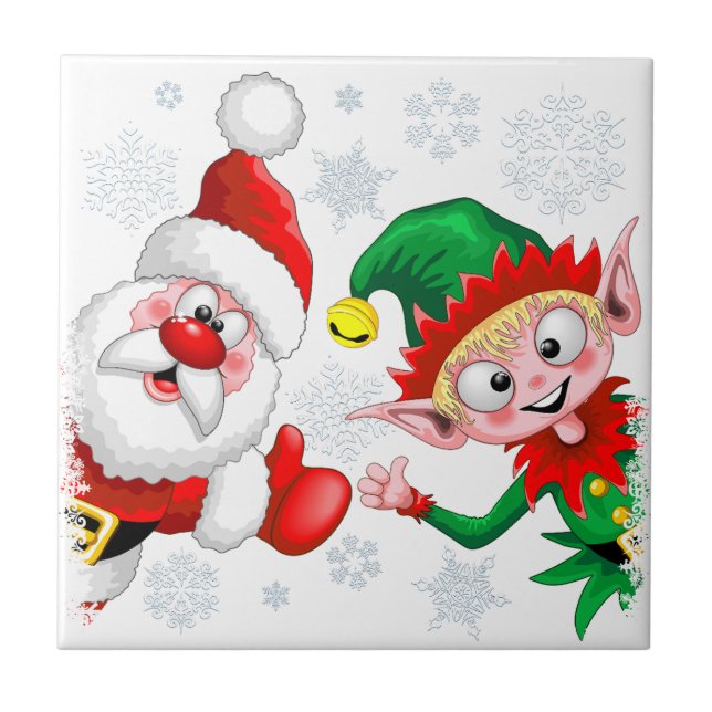 Santa and Elf Christmas Characters Thumbs Up  Tile (Front)