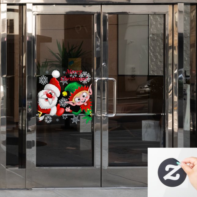 Santa and Elf Christmas Characters Thumbs Up  Window Cling (Office Door)