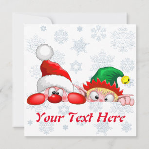 Santa and Elf Cute and funny Characters Peeking