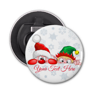 Santa and Elf Cute and funny Characters Peeking Bottle Opener