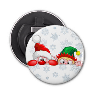 Santa and Elf Cute and funny Characters Peeking Bottle Opener
