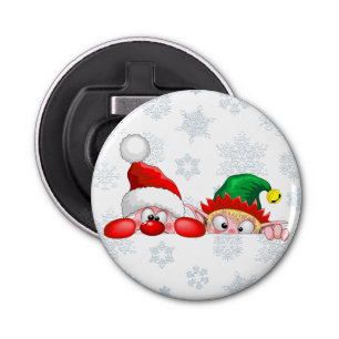 Santa and Elf Cute and funny Characters Peeking Bottle Opener