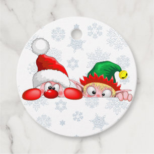 Santa and Elf Cute and funny Characters Peeking Favour Tags