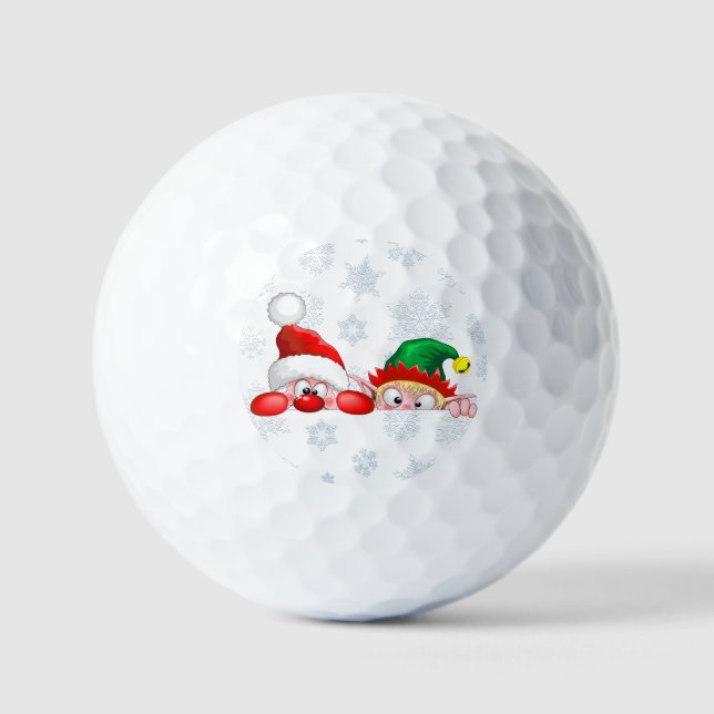 Santa and Elf Cute and funny Characters Peeking  Golf Balls (Front)