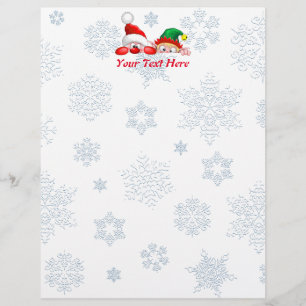 Santa and Elf Cute and funny Characters Peeking  Letterhead