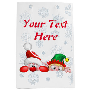 Santa and Elf Cute and funny Characters Peeking  Medium Gift Bag