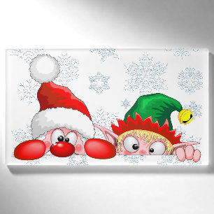 Santa and Elf Cute and funny Characters Peeking Name Tag