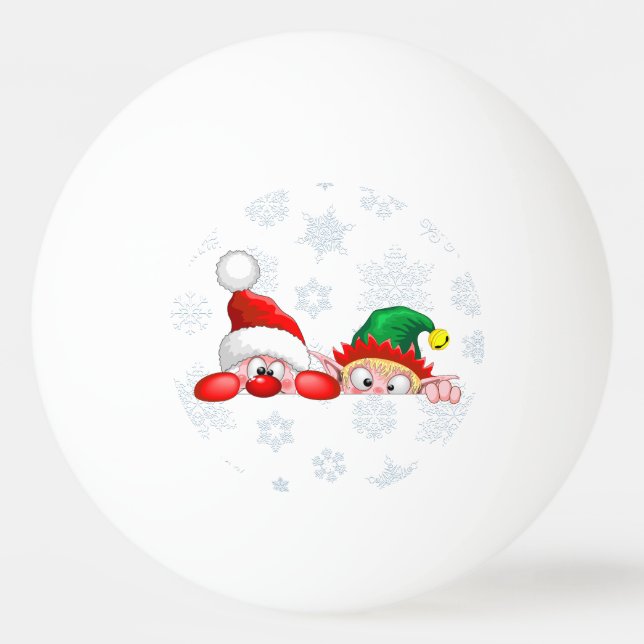 Santa and Elf Cute and funny Characters Peeking  Ping Pong Ball (Front)