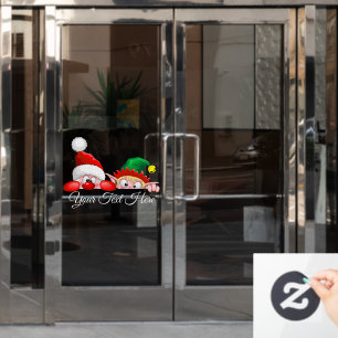 Santa and Elf Cute and funny Characters Peeking   Window Cling