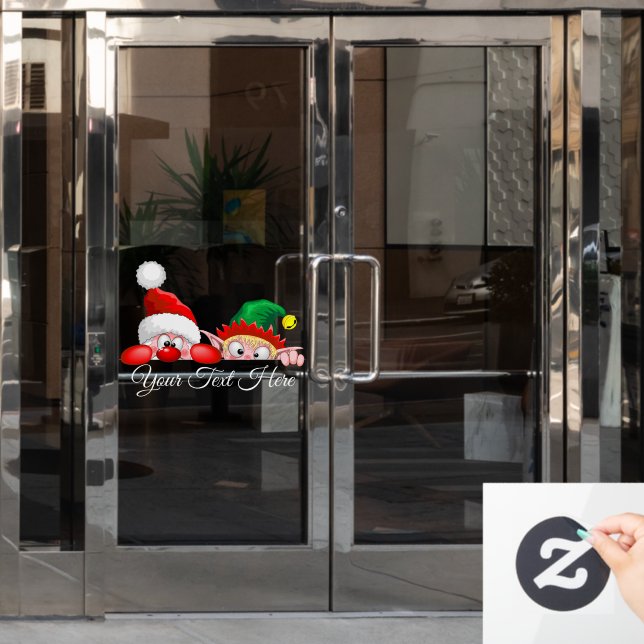 Santa and Elf Cute and funny Characters Peeking   Window Cling (Office Door)