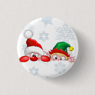 Santa and Elf Cute and funny Christmas Cartoon Cha 1 Inch Round Button
